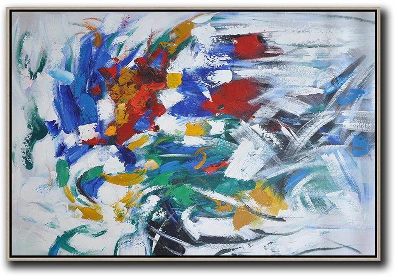 Extra Large Painting,Oversized Horizontal Contemporary Art,Abstract Art On Canvas, Modern Art,Red,Yellow,White,Green,Blue.etc